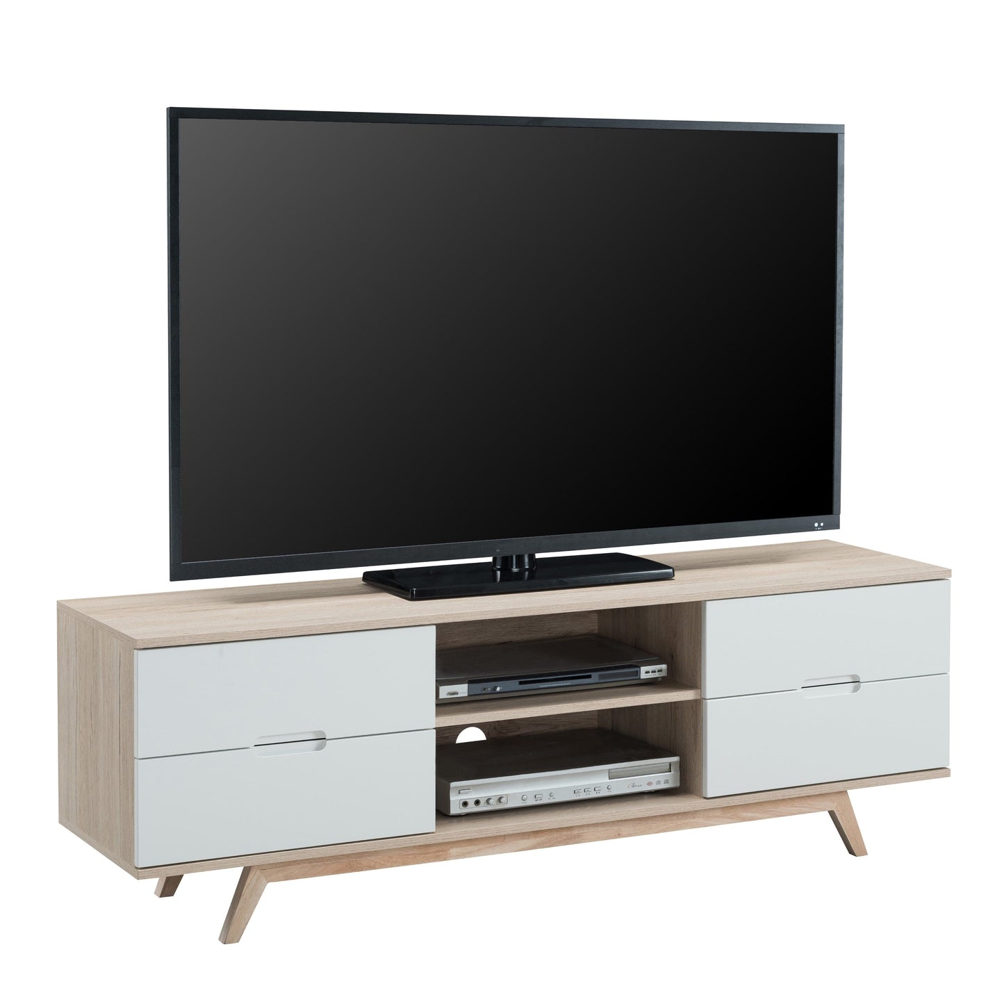 Tauris Nova Entertainment Center, TV Stand, Entertainment Unit 1500mm Scandinavian Inspired Design, Solid Rubber Wood Legs Oak