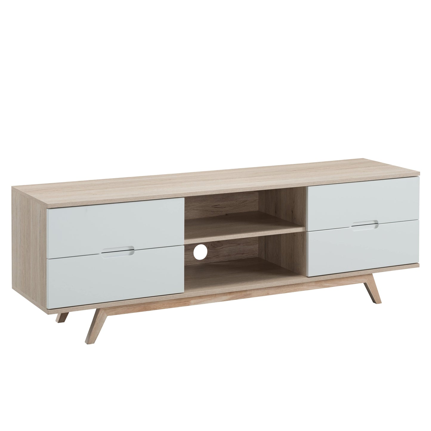 Tauris Nova Entertainment Center, TV Stand, Entertainment Unit 1500mm Scandinavian Inspired Design, Solid Rubber Wood Legs Oak