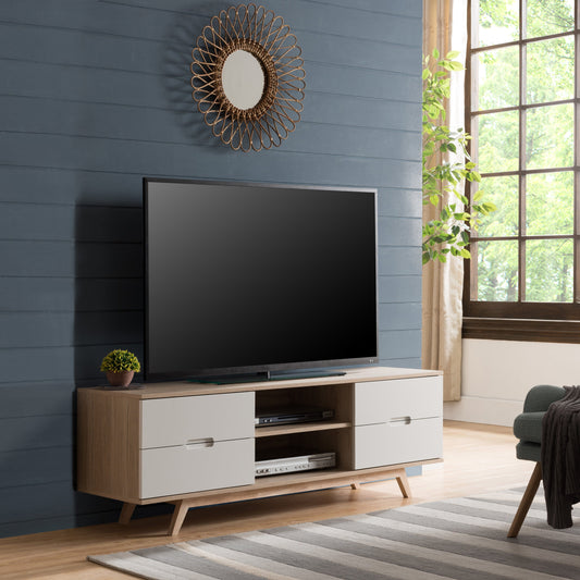 Tauris Nova Entertainment Center, TV Stand, Entertainment Unit 1500mm Scandinavian Inspired Design, Solid Rubber Wood Legs Oak