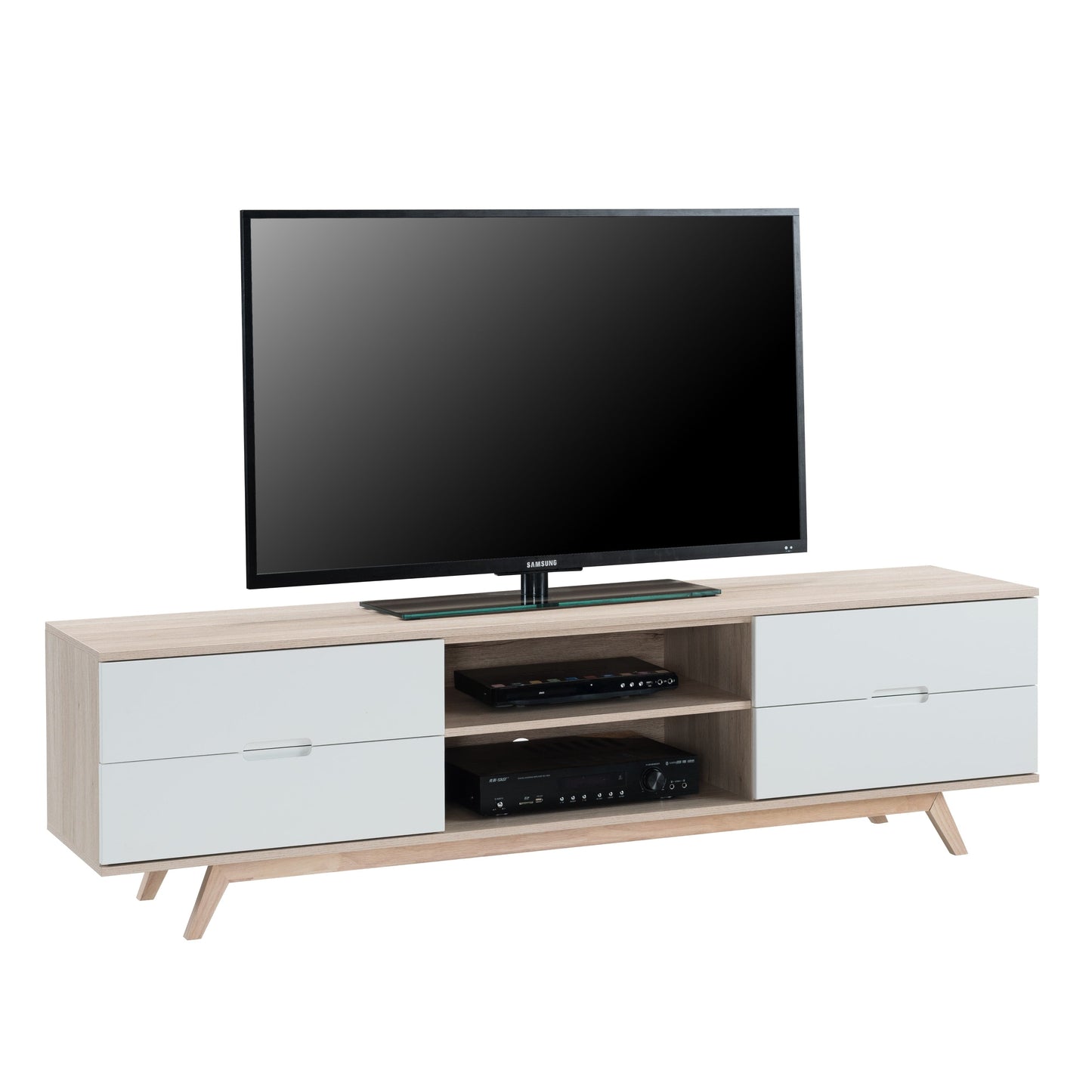 Tauris Nova Entertainment Center, TV Stand, Entertainment Unit 1800mm Scandinavian Inspired Design, Solid Rubber Wood Legs Oak