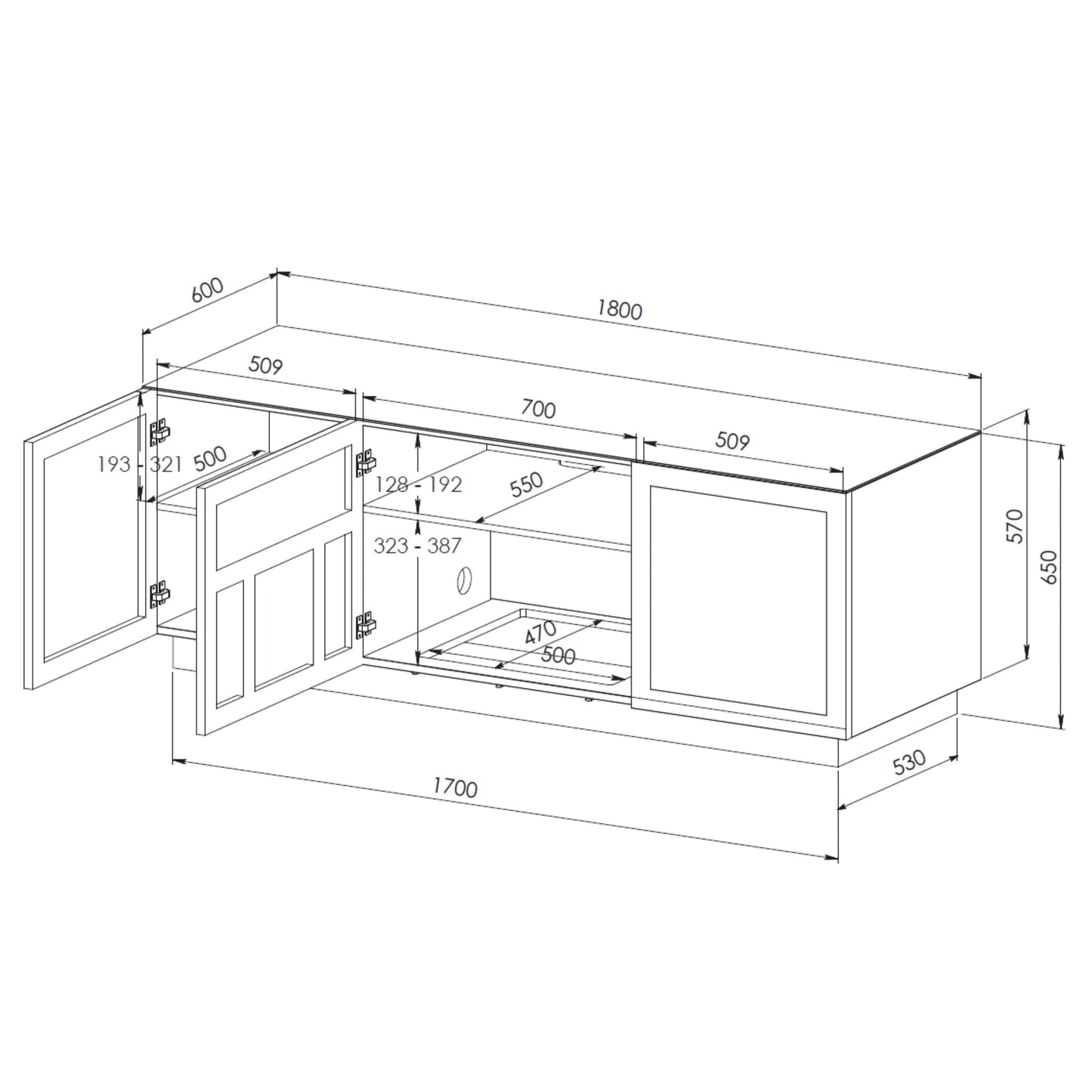 Tauris Platinum Entertainment Center, TV Stand, Entertainment Unit 1800mm Subwoofer Storage Tempered Glass, Black
