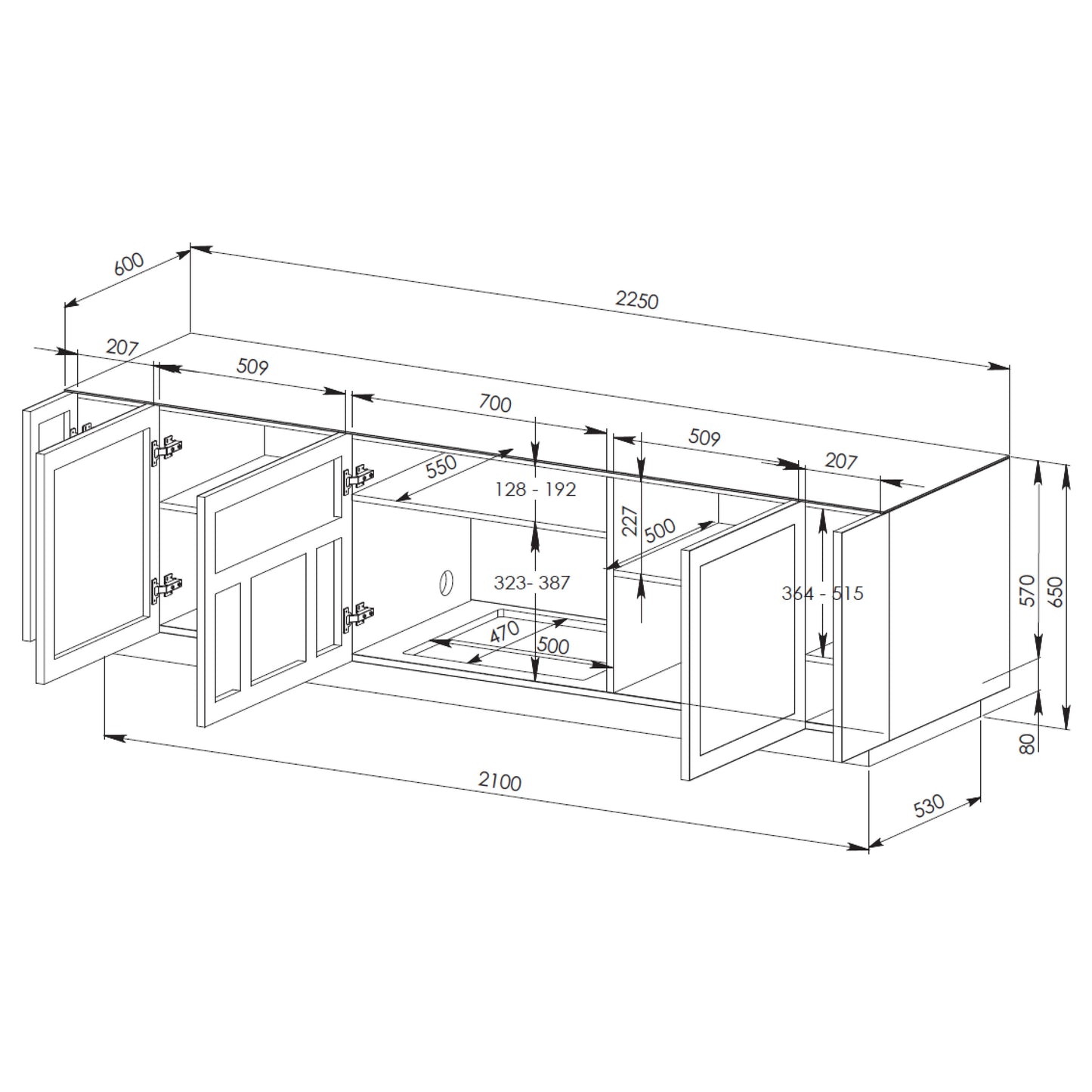 Tauris Platinum Entertainment Center, TV Stand, Entertainment Unit 2250mm Subwoofer Storage Tempered Glass, Black