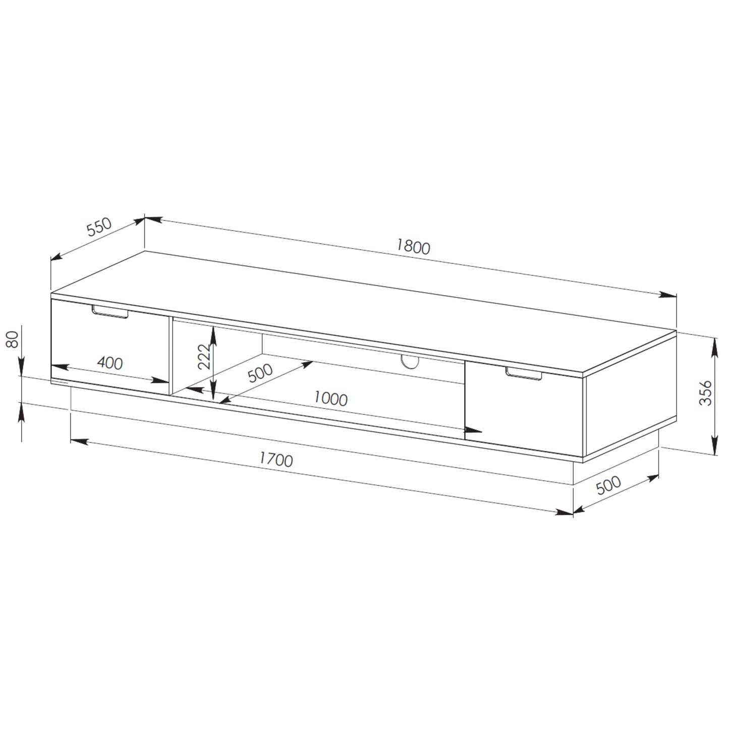 Tauris Rio Entertainment Center, TV Cabinet, Entertainment Unit 1800mm Low Line, Sound Bar Shelf, Oak