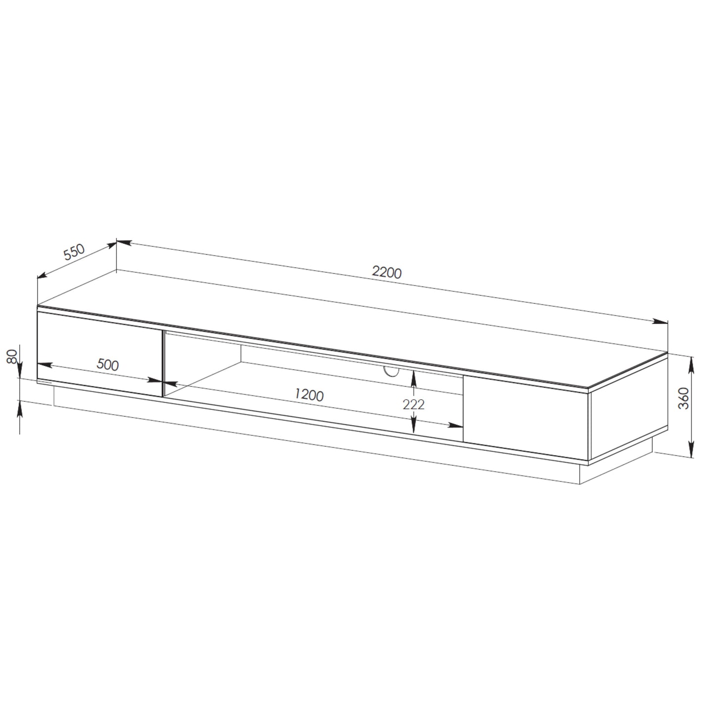 Tauris Rio Entertainment Center, TV Cabinet, Entertainment Unit 2200mm Low Line, Sound Bar Shelf, Black