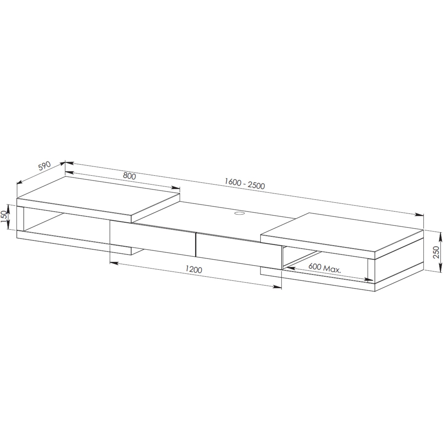 Tauris Split Entertainment Center, TV Cabinet, Entertainment Unit 2500mm Expandable Low Line Dark Oak