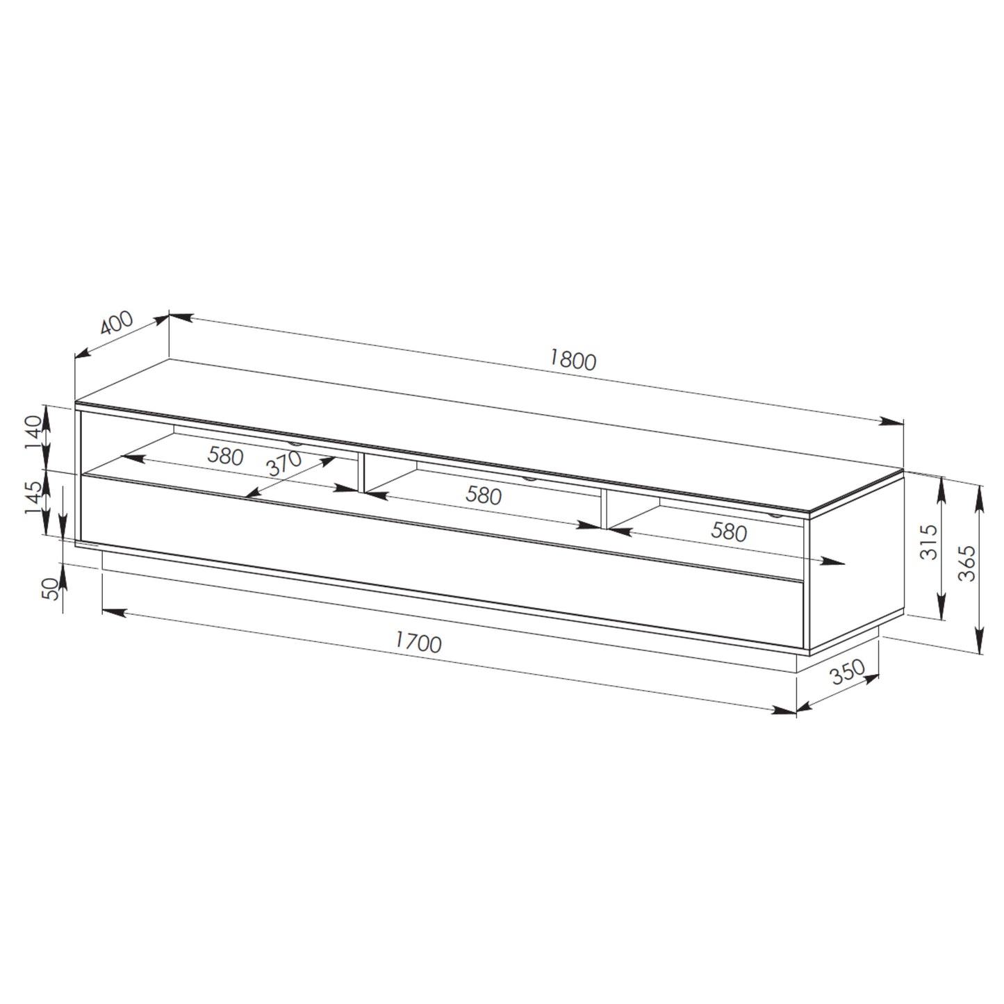 Tauris Suave Entertainment Center, TV Cabinet, Entertainment Unit 1800mm Low Line, Sound Bar Shelf, Tempered Glass, Black
