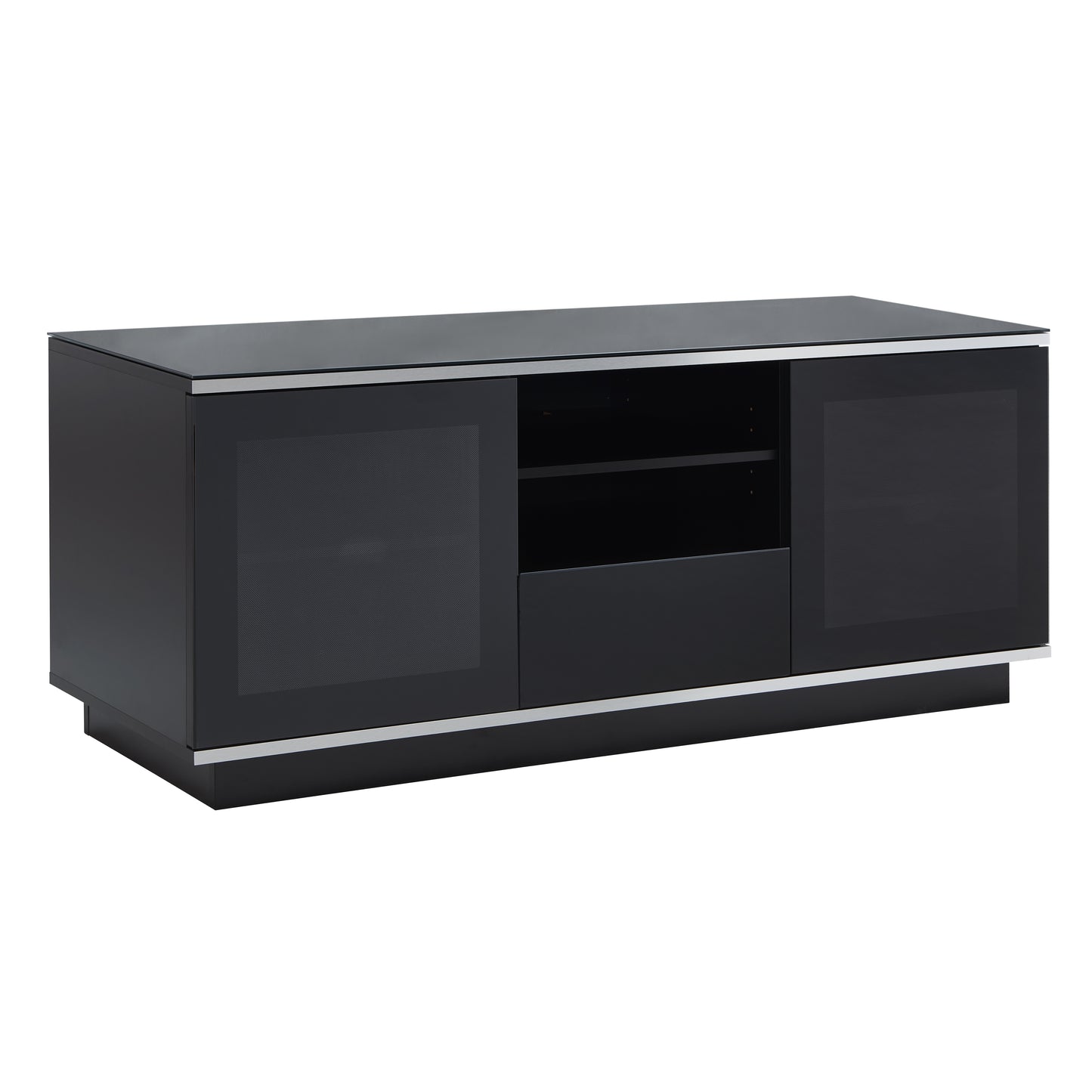 Tauris Titan Entertainment Center, TV Cabinet, Entertainment Unit 1500mm Two Component Spaces Tempered Glass, Black