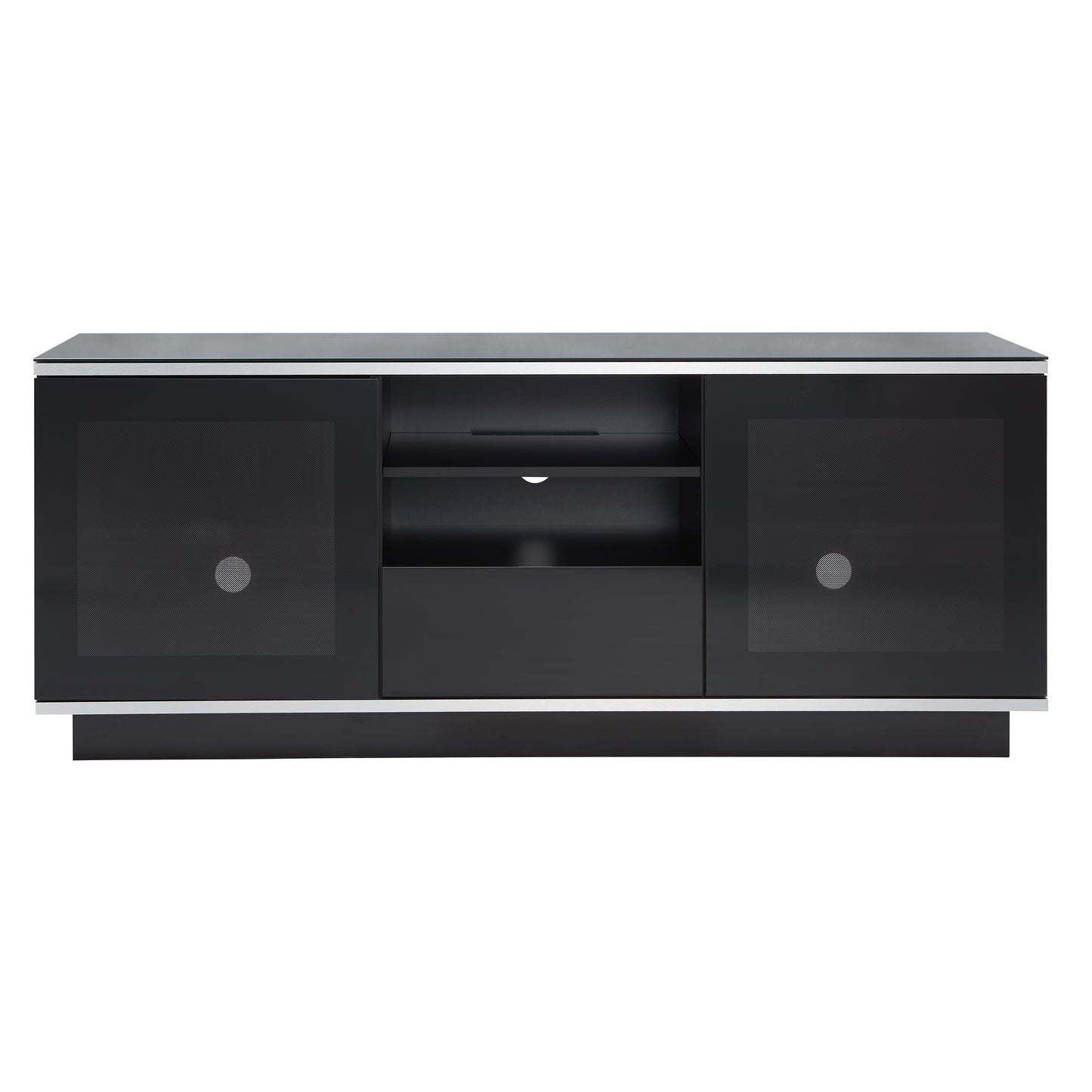 Tauris Titan Entertainment Center, TV Cabinet, Entertainment Unit 1500mm Two Component Spaces Tempered Glass, Black