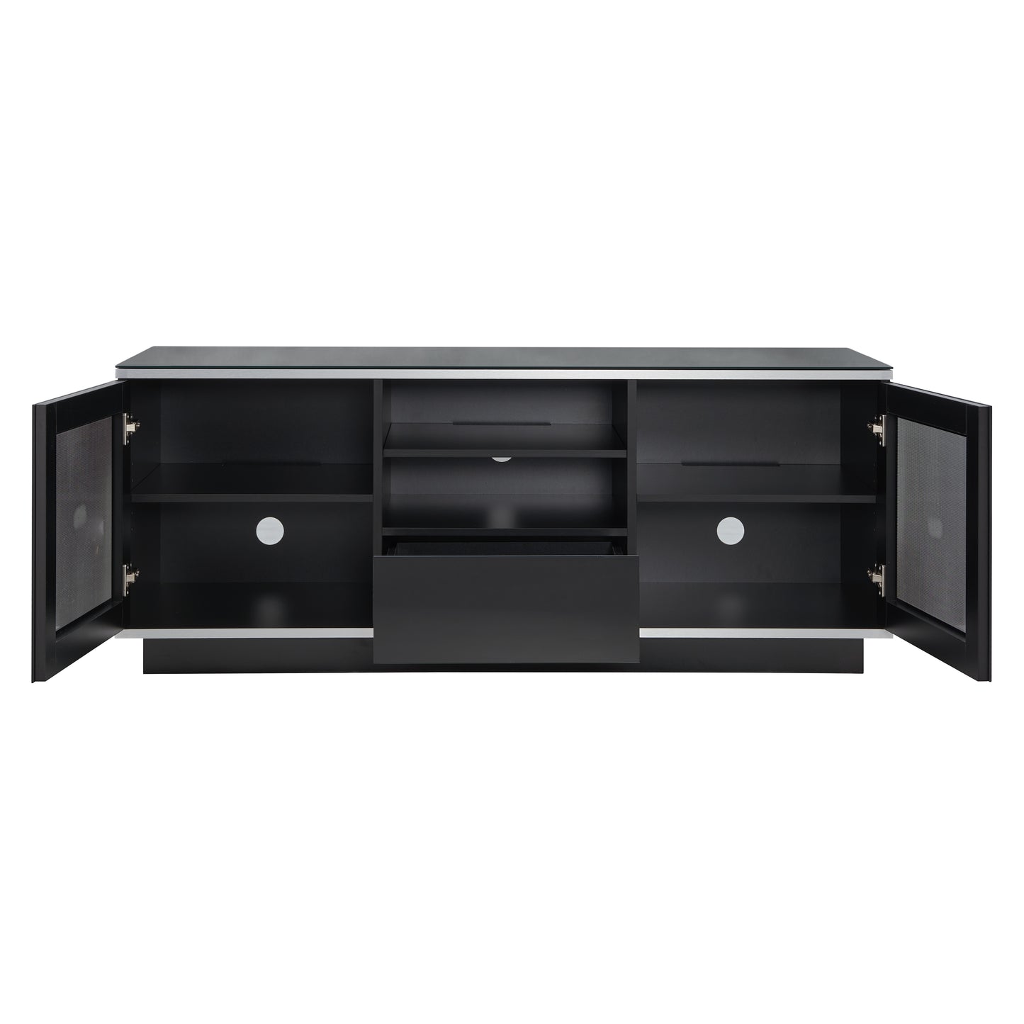 Tauris Titan Entertainment Center, TV Cabinet, Entertainment Unit 1500mm Two Component Spaces Tempered Glass, Black