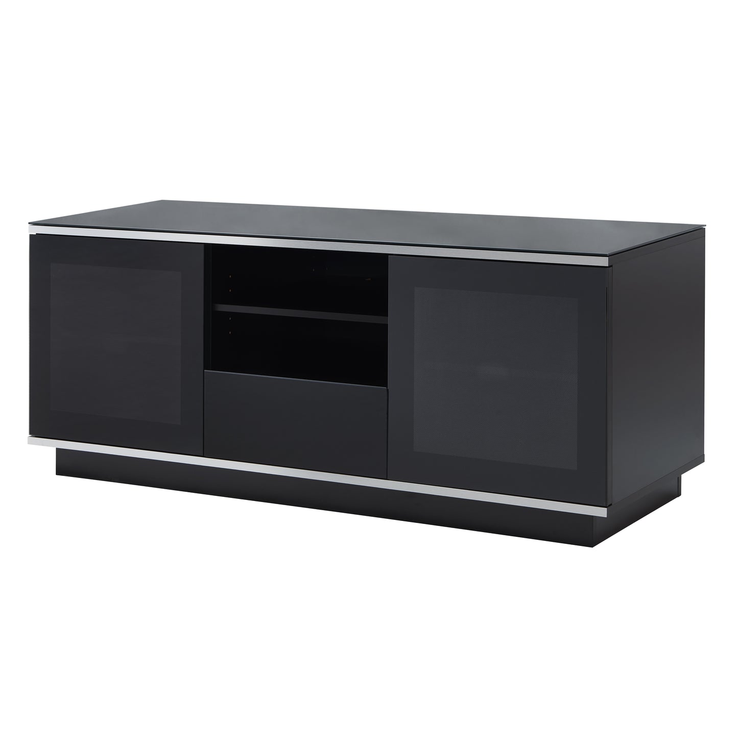Tauris Titan Entertainment Center, TV Cabinet, Entertainment Unit 1500mm Two Component Spaces Tempered Glass, Black
