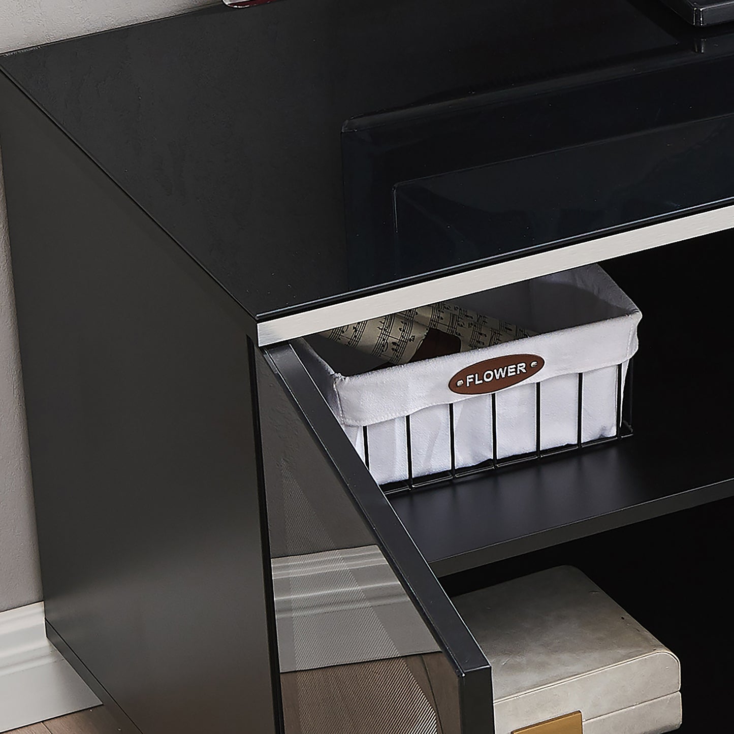 Tauris Titan Entertainment Center, TV Cabinet, Entertainment Unit 1500mm Two Component Spaces Tempered Glass, Black