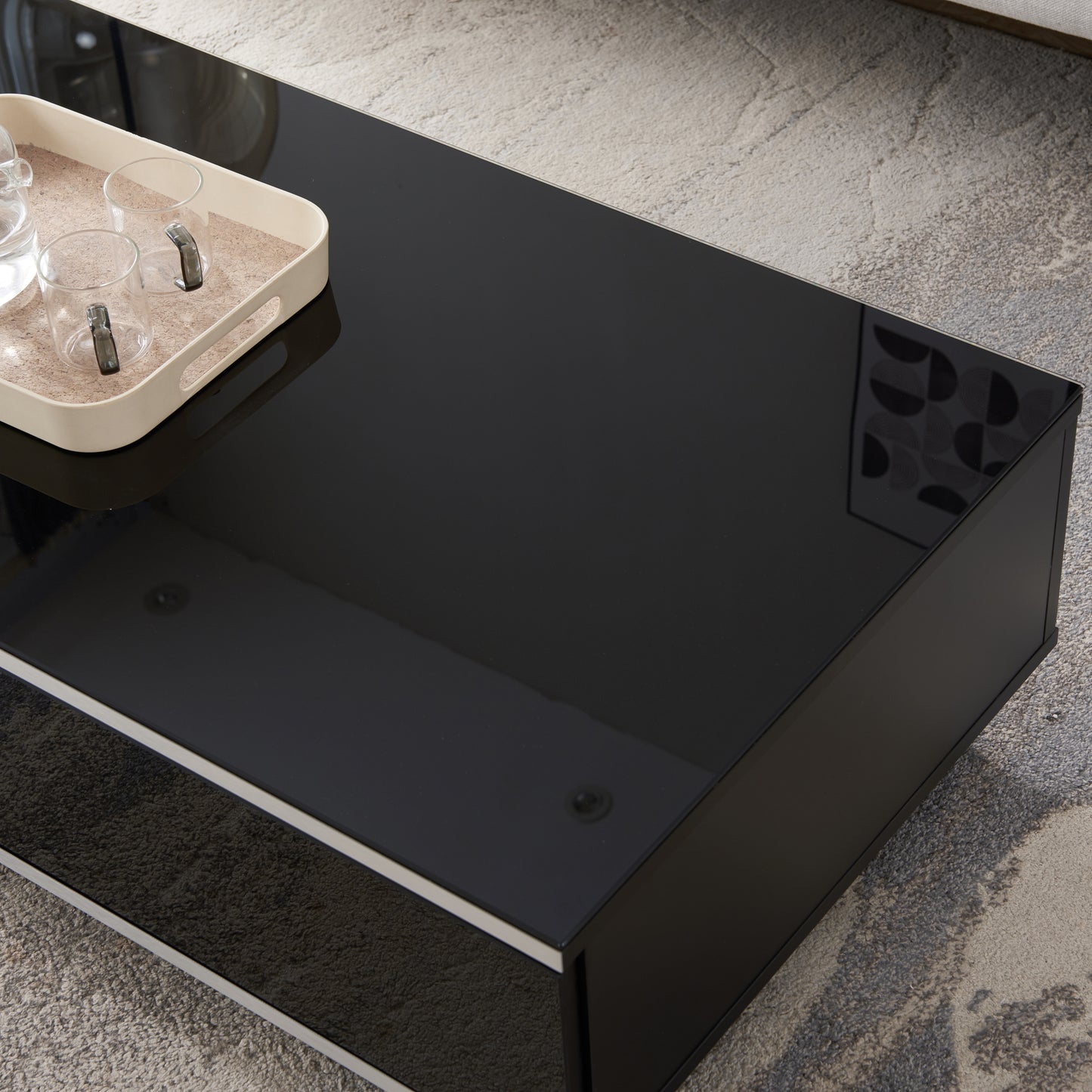 Tauris Titan Coffee Tables 1100mm Glass Front Drawer Tempered Glass Top, Black