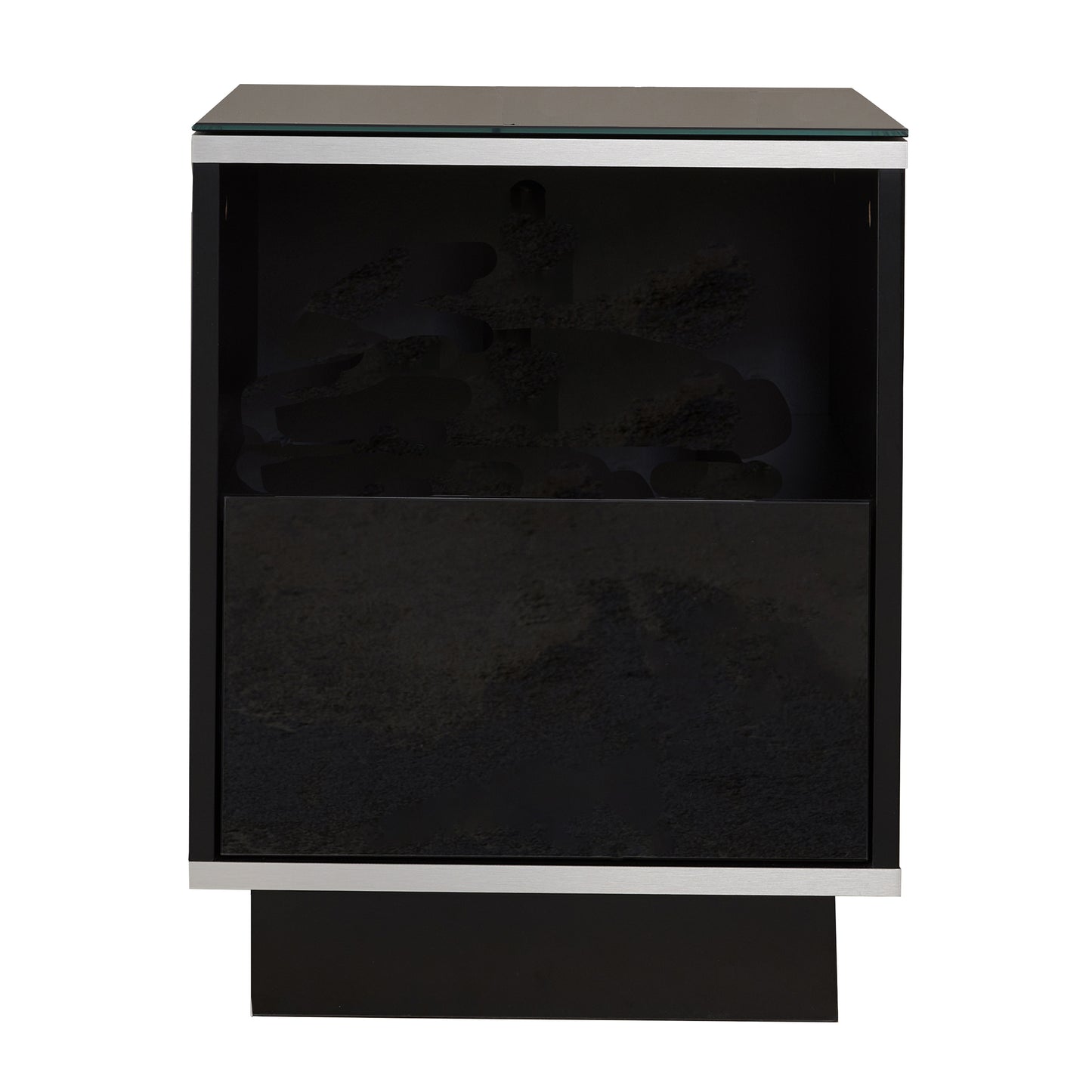 Tauris Titan End Table 400mm Glass Front Drawer Tempered Glass Top, Black