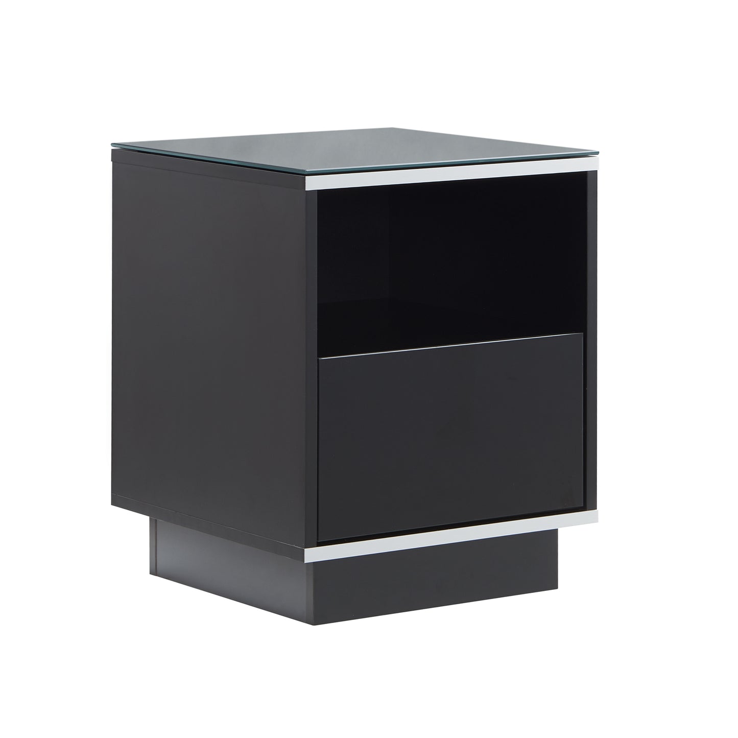 Tauris Titan End Table 400mm Glass Front Drawer Tempered Glass Top, Black