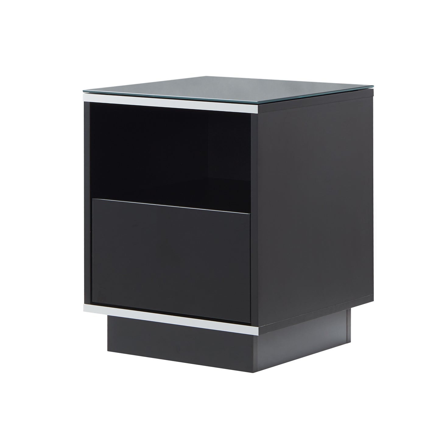 Tauris Titan End Table 400mm Glass Front Drawer Tempered Glass Top, Black