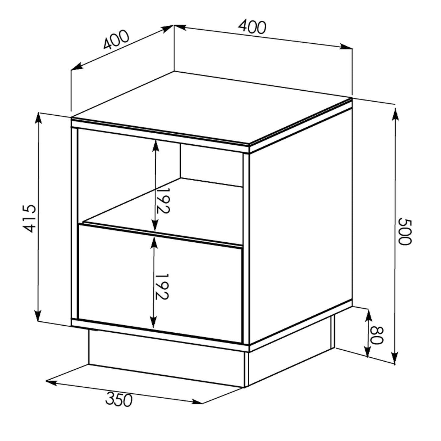 Tauris Titan End Table 400mm Glass Front Drawer Tempered Glass Top, Black