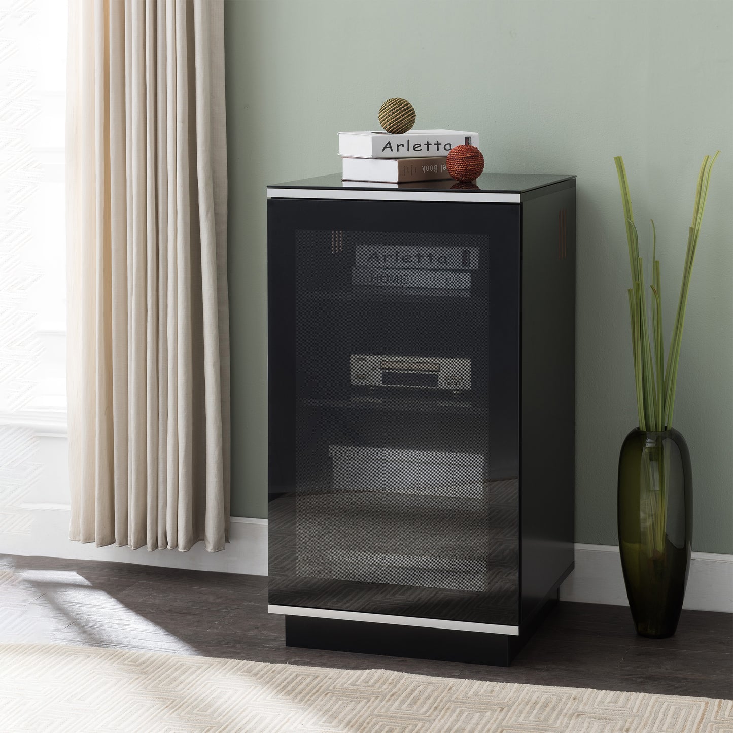 Tauris Titan Media Storage Cabinet, Hi Fi Cabinet, Tempered Glass Door, Black