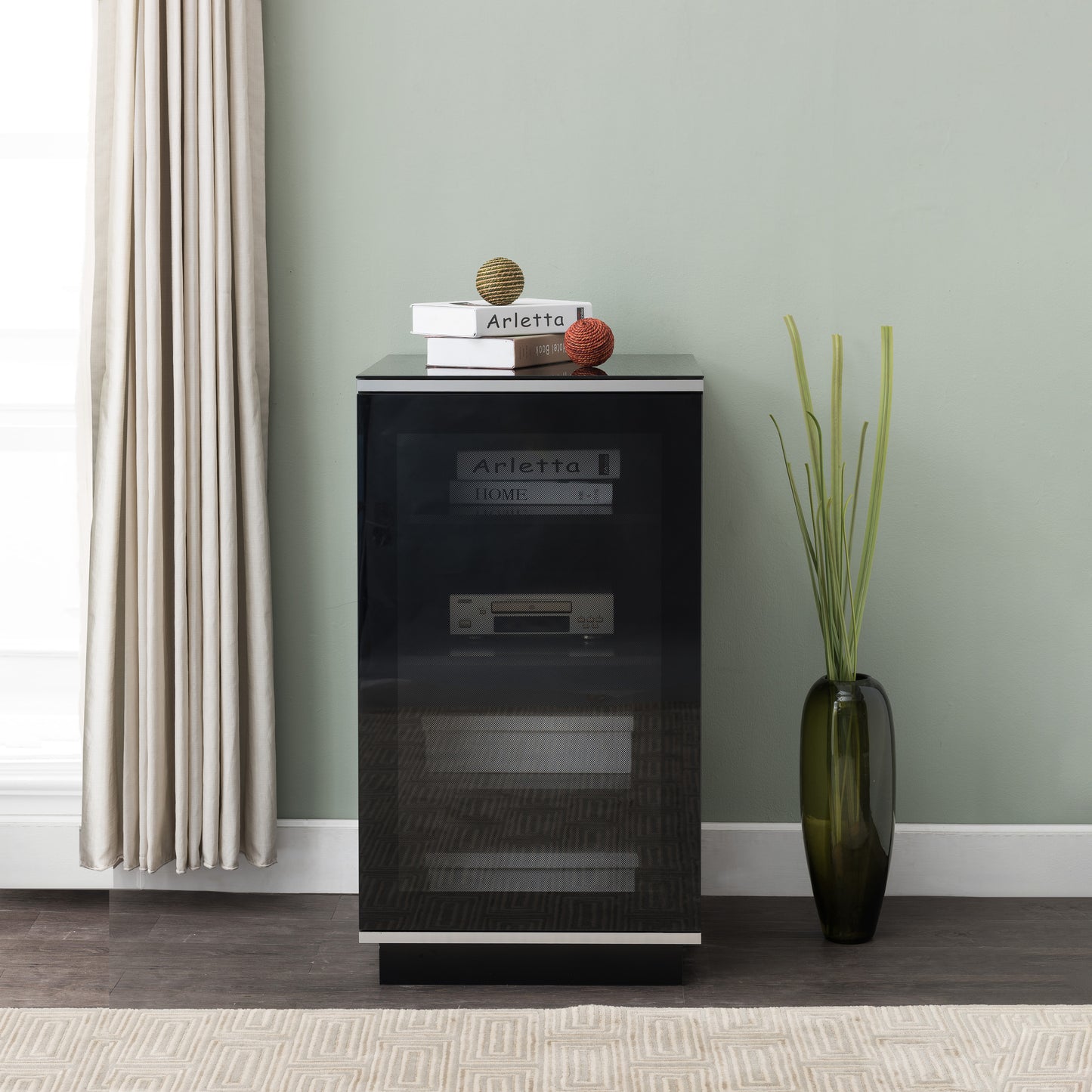 Tauris Titan Media Storage Cabinet, Hi Fi Cabinet, Tempered Glass Door, Black