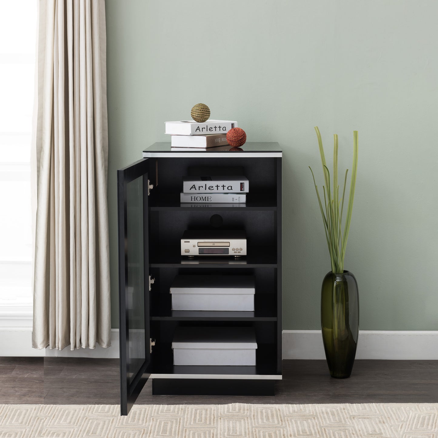 Tauris Titan Media Storage Cabinet, Hi Fi Cabinet, Tempered Glass Door, Black