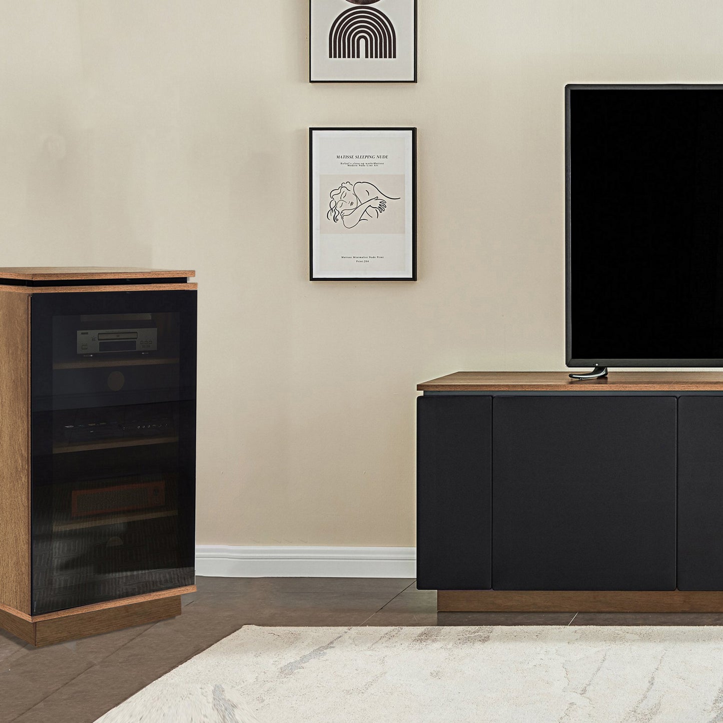 Tauris Titan Media Storage Cabinet, Hi Fi Cabinet, Tempered Glass Door, Dark Oak