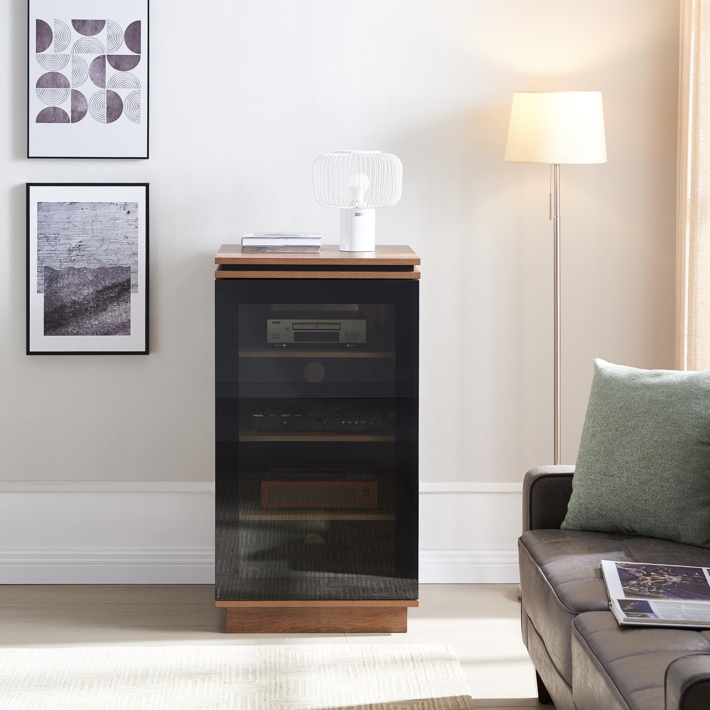 Tauris Titan Media Storage Cabinet, Hi Fi Cabinet, Tempered Glass Door, Dark Oak