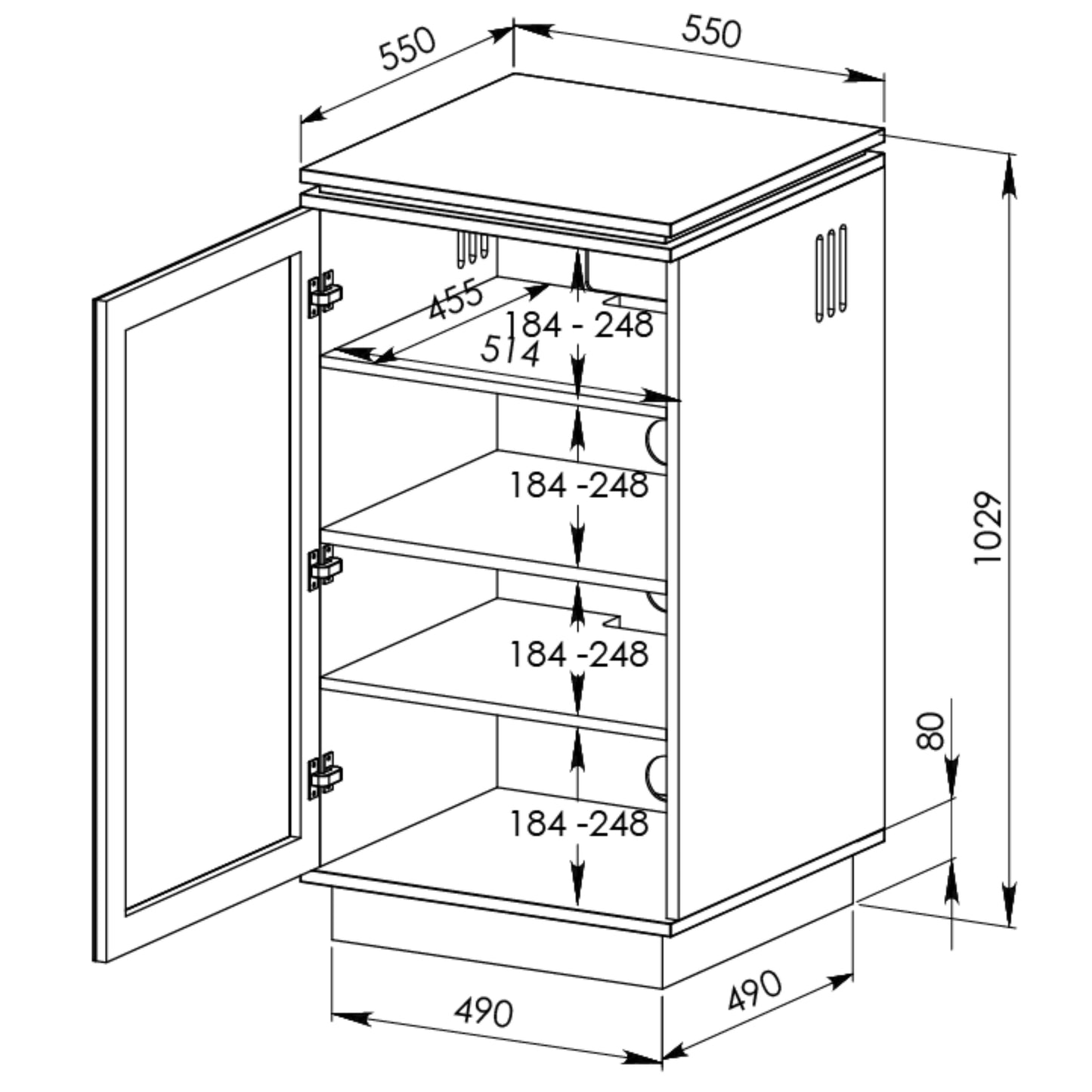Tauris Titan Media Storage Cabinet, Hi Fi Cabinet, Tempered Glass Door, Dark Oak