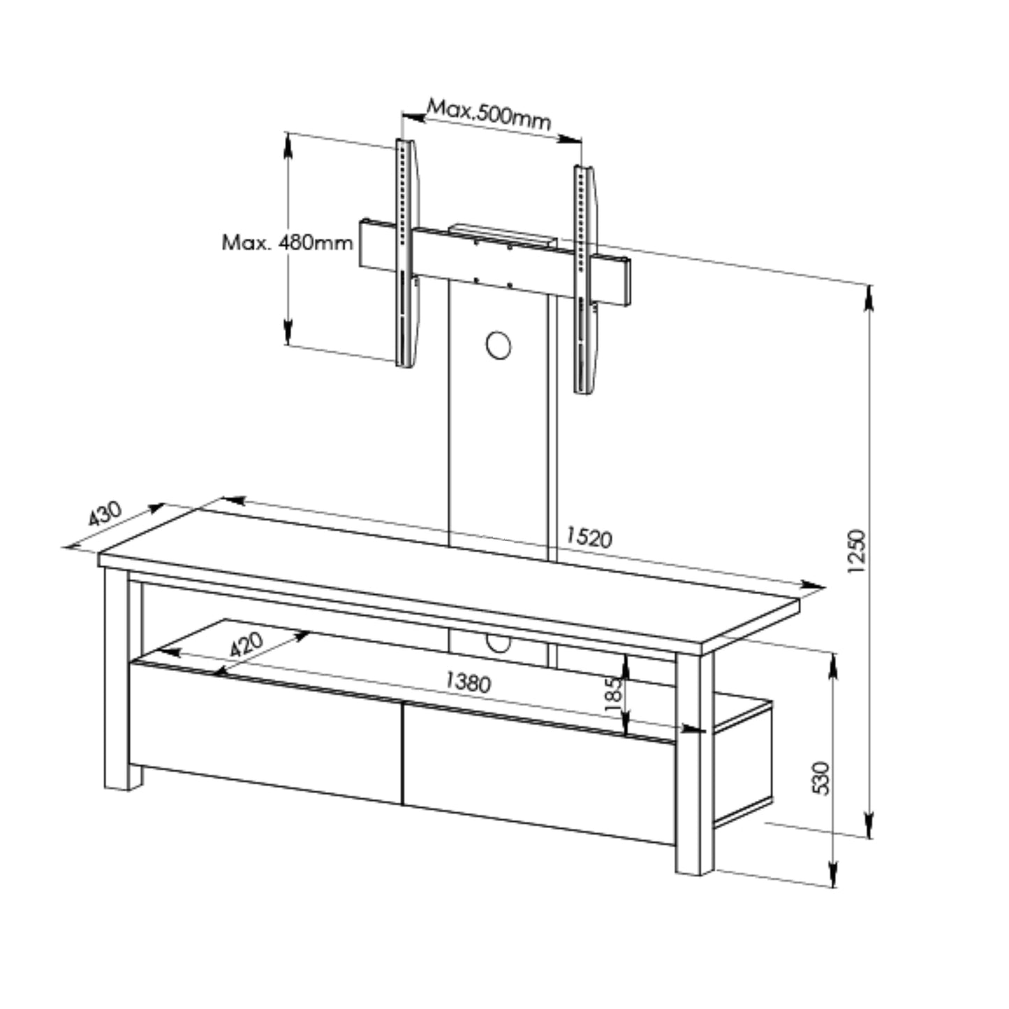 Tauris Voodoo Entertainment Center, TV Stand, Entertainment Unit 1520mm Free Standing TV Mount Cabinet Dark Oak