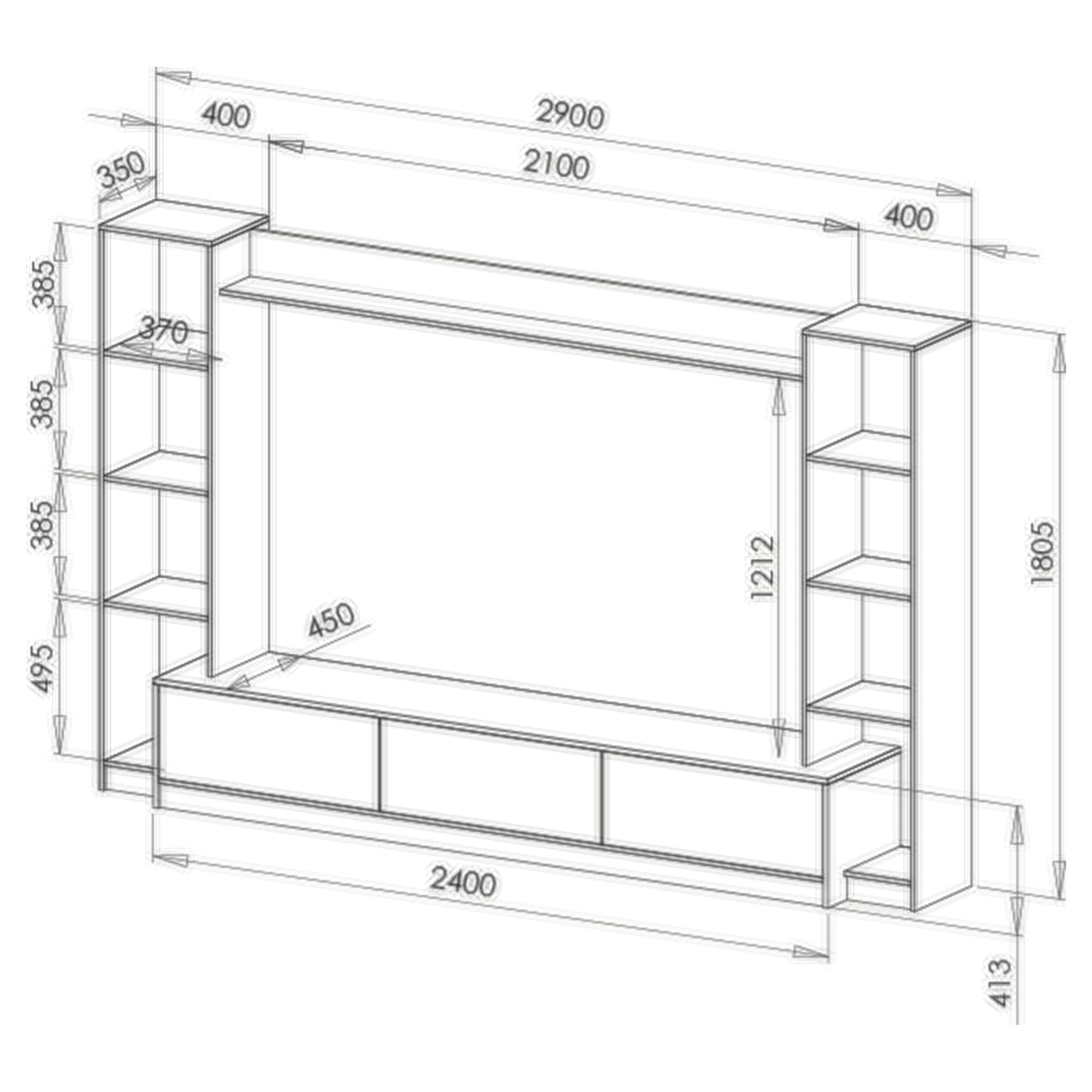 Tauris View Entertainment Center, TV Cabinet, 2900mm Media Center, Natural Oak