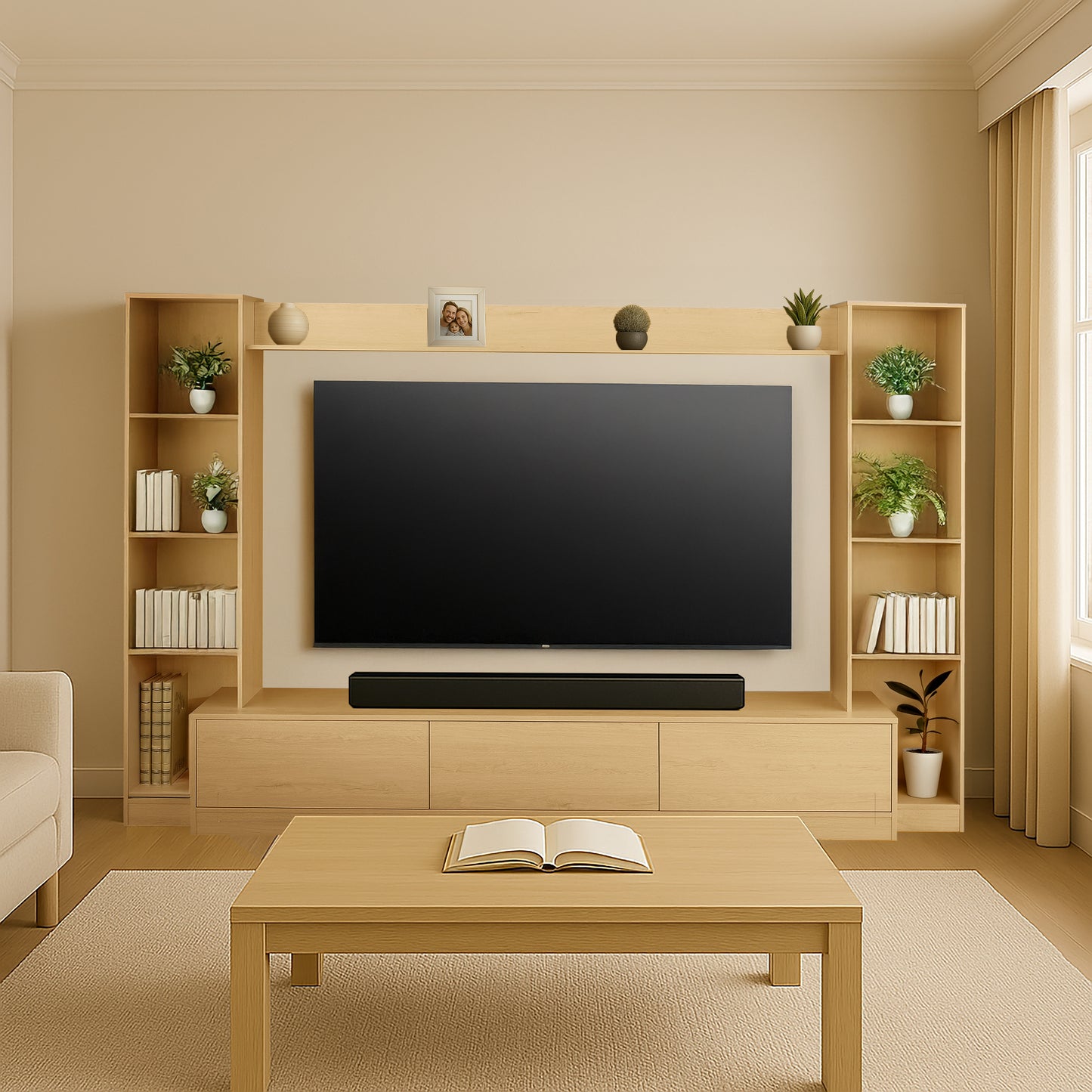 Tauris View Entertainment Center, TV Cabinet, 2900mm Media Center, Natural Oak