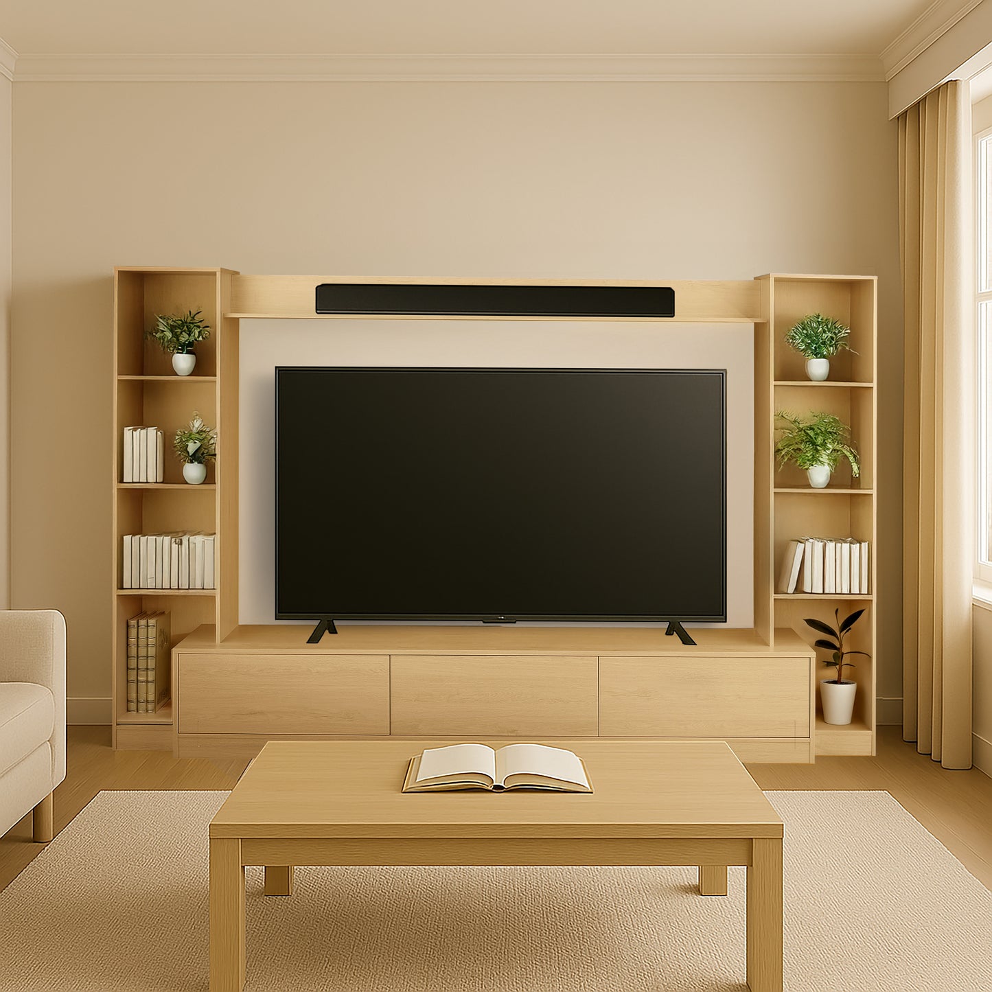 Tauris View Entertainment Center, TV Cabinet, 2900mm Media Center, Natural Oak
