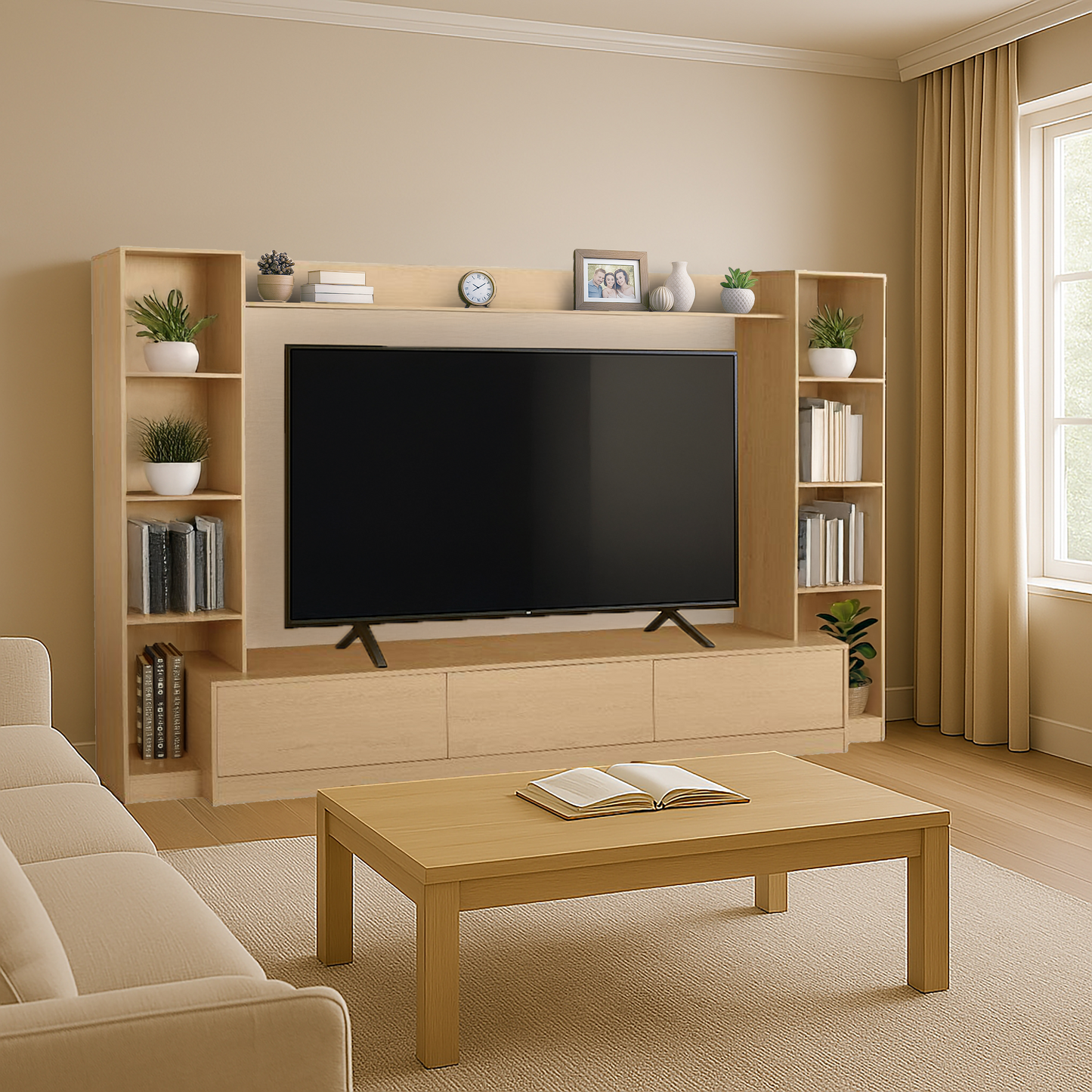 Tauris View Entertainment Center, TV Cabinet, 2900mm Media Center, Natural Oak