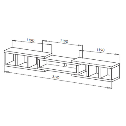 Tauris Astro Entertainment Center, TV Unit, Entertainment Unit 317cm Expandable Low Line Black Oak Dark Oak Line Dimensions Image