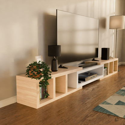 Tauris Astro Entertainment Cabinet, Extendable TV Unit, 317cm, Low Line Natural Oak White
