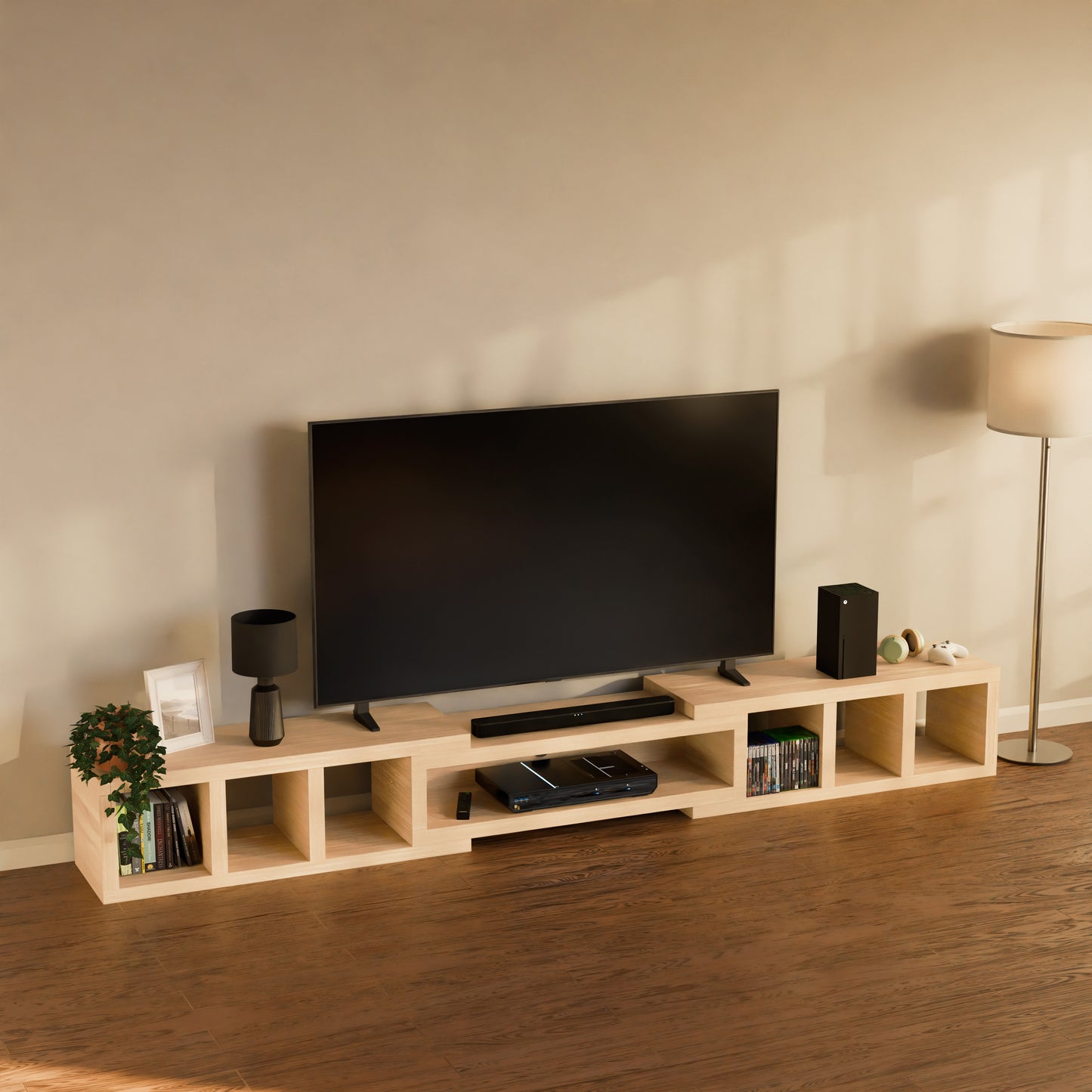 Tauris Astro Entertainment Cabinet, Extendable TV Unit, 317cm, Low Line Natural Oak