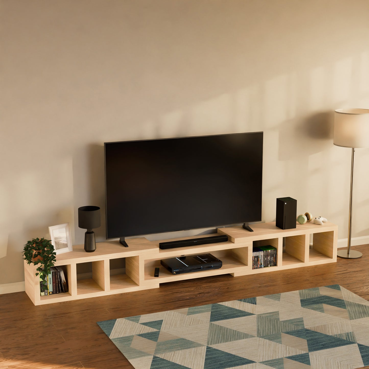 Tauris Astro Entertainment Cabinet, Extendable TV Unit, 317cm, Low Line Natural Oak