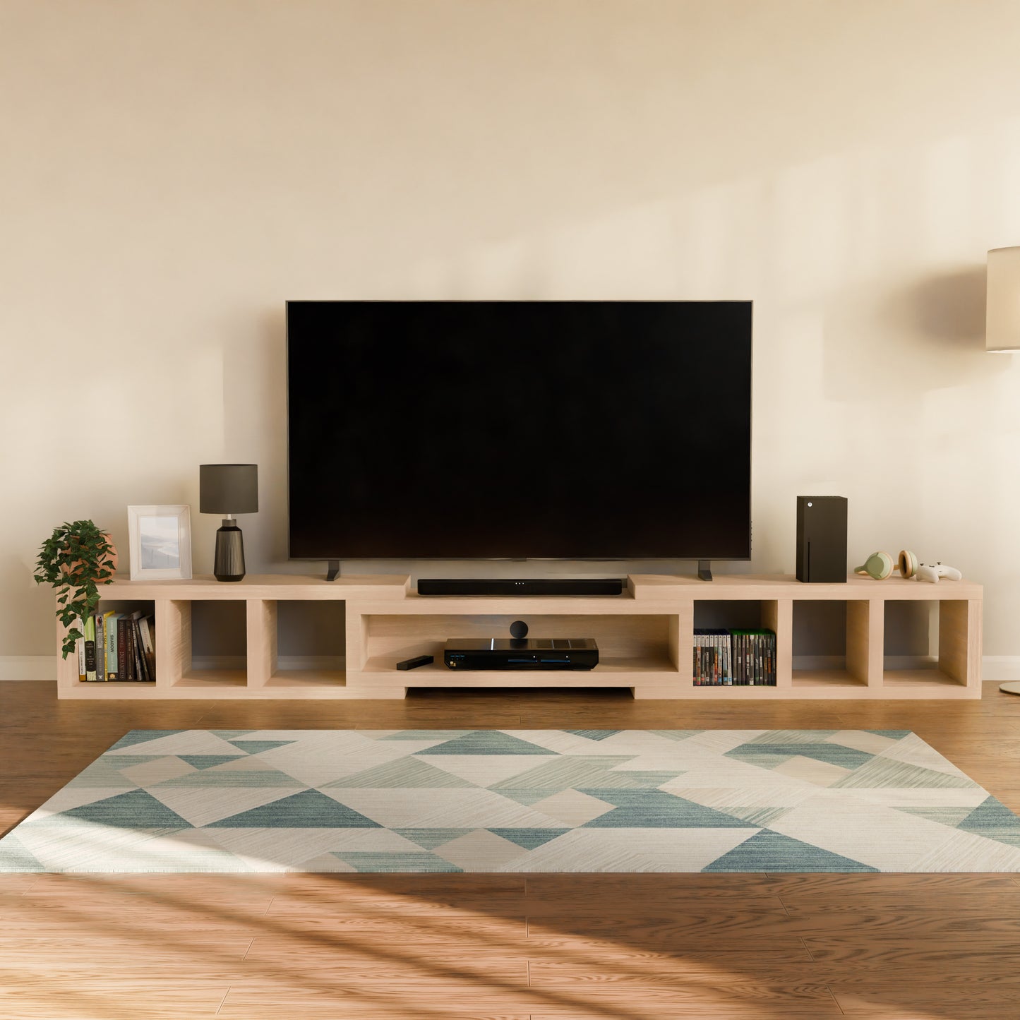 Tauris Astro Entertainment Cabinet, Extendable TV Unit, 317cm, Low Line Natural Oak