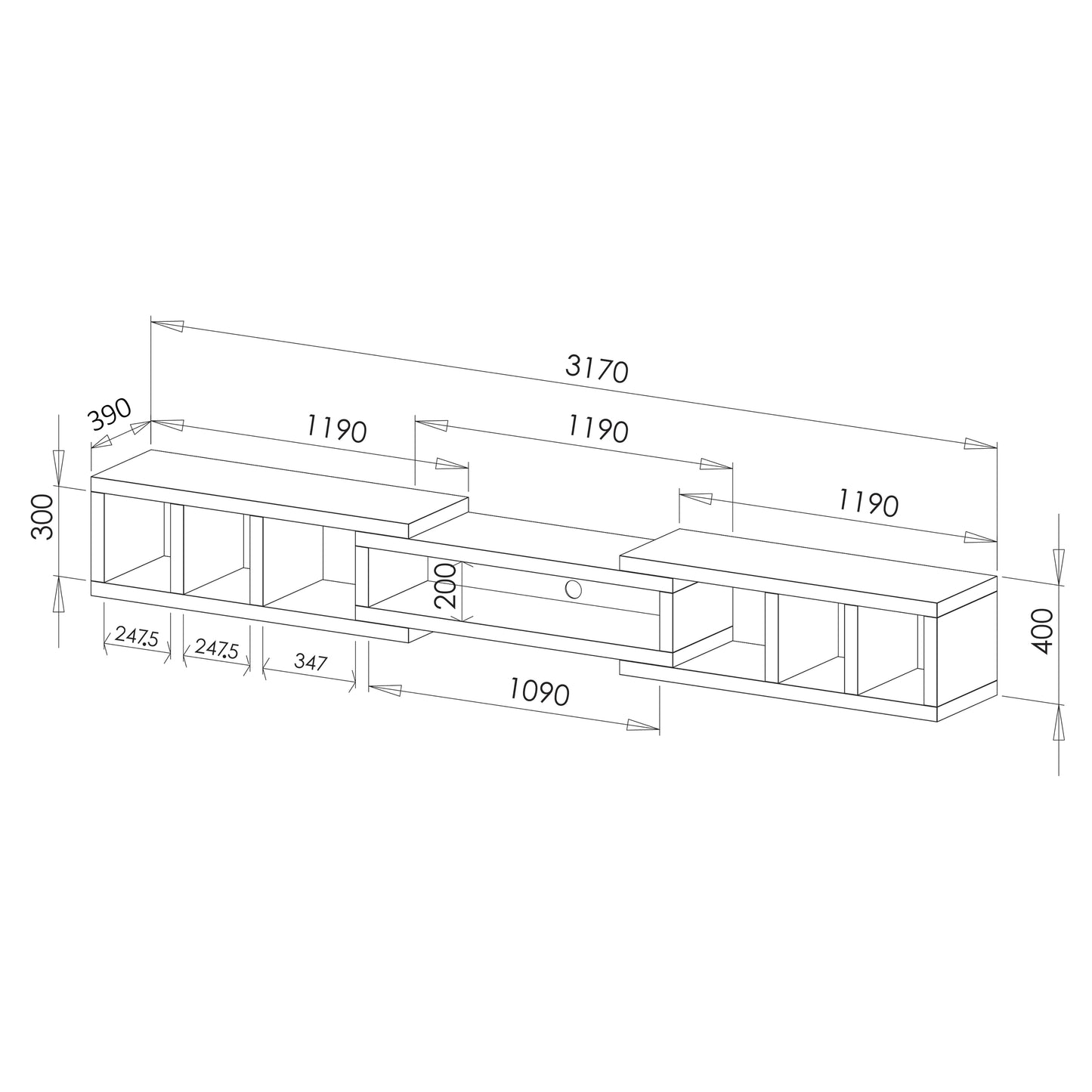 Tauris Astro Entertainment Cabinet, Extendable TV Unit, 317cm, Low Line Natural Oak