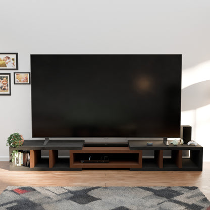 Tauris Astro Entertainment Cabinet, Extendable TV Unit, Extra Deep, 317cm, Low Line Black Oak Dark Oak