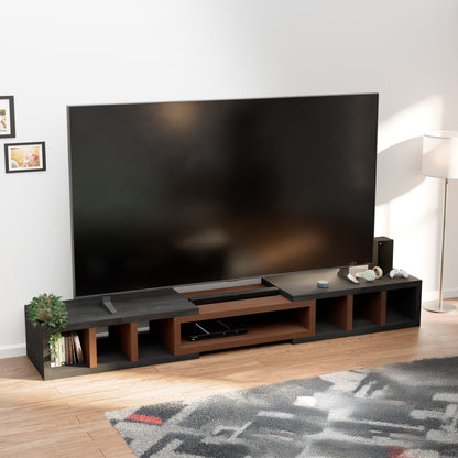 Tauris Astro Entertainment Cabinet, Extendable TV Unit, Extra Deep, 317cm, Low Line Black Oak Dark Oak