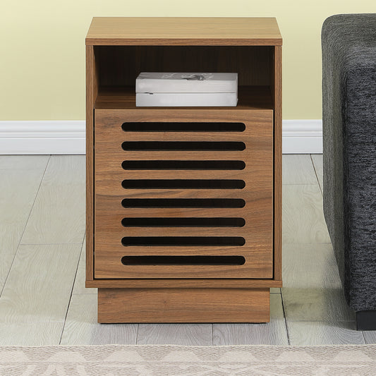 Tauris BURBANKETWAL Side Table – Walnut Finish with Slotted Door & Storage Shelves