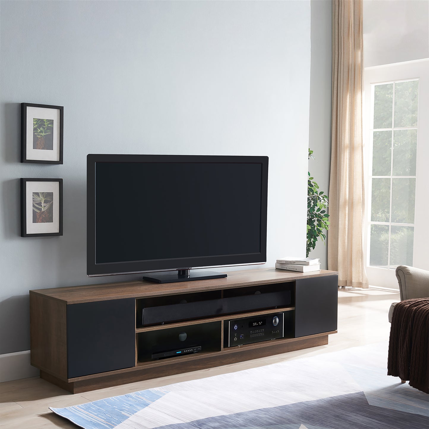 Tauris Delux Entertainment Center, TV Stand, Entertainment Unit 2000mm Sound Bar Space, Two Component Spaces Dark Oak