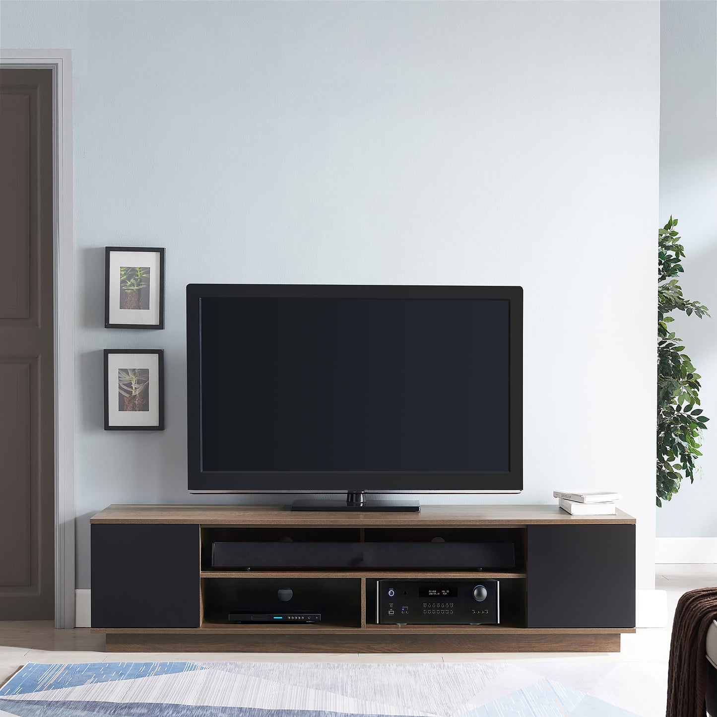 Tauris Delux Entertainment Center, TV Stand, Entertainment Unit 2000mm Sound Bar Space, Two Component Spaces Dark Oak