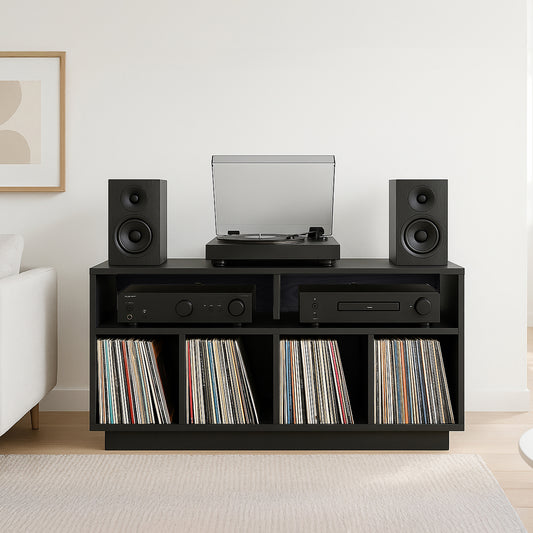 Tauris EDISON Media Stand 1200mm – Vinyl Record Storage & Component Cabinet in Black Oak Finish