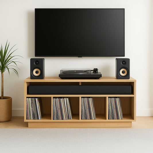 Tauris EDISON Media Stand 1200mm – Vinyl Record Storage & Component Cabinet in Red Oak Finish