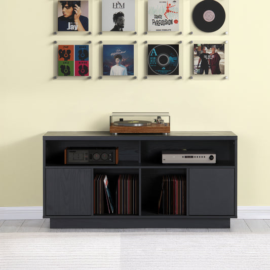 Tauris EDISON Media Stand 1400mm – Vinyl Record & Component Storage with Cupboards | Black Oak Finish
