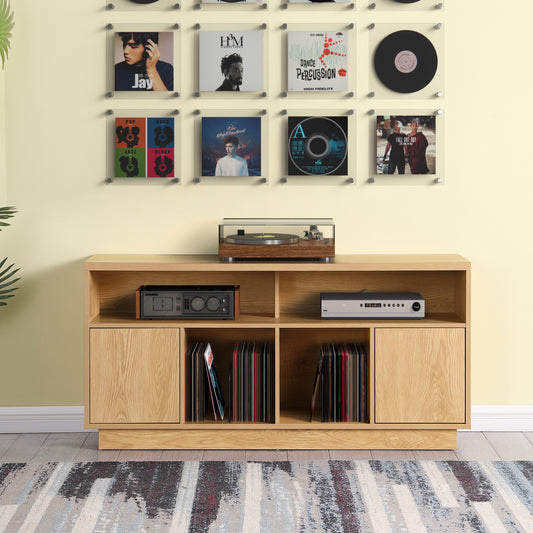 Tauris EDISON Media Stand 1400mm – Vinyl Record & Component Storage with Cupboards | Red Oak Finish