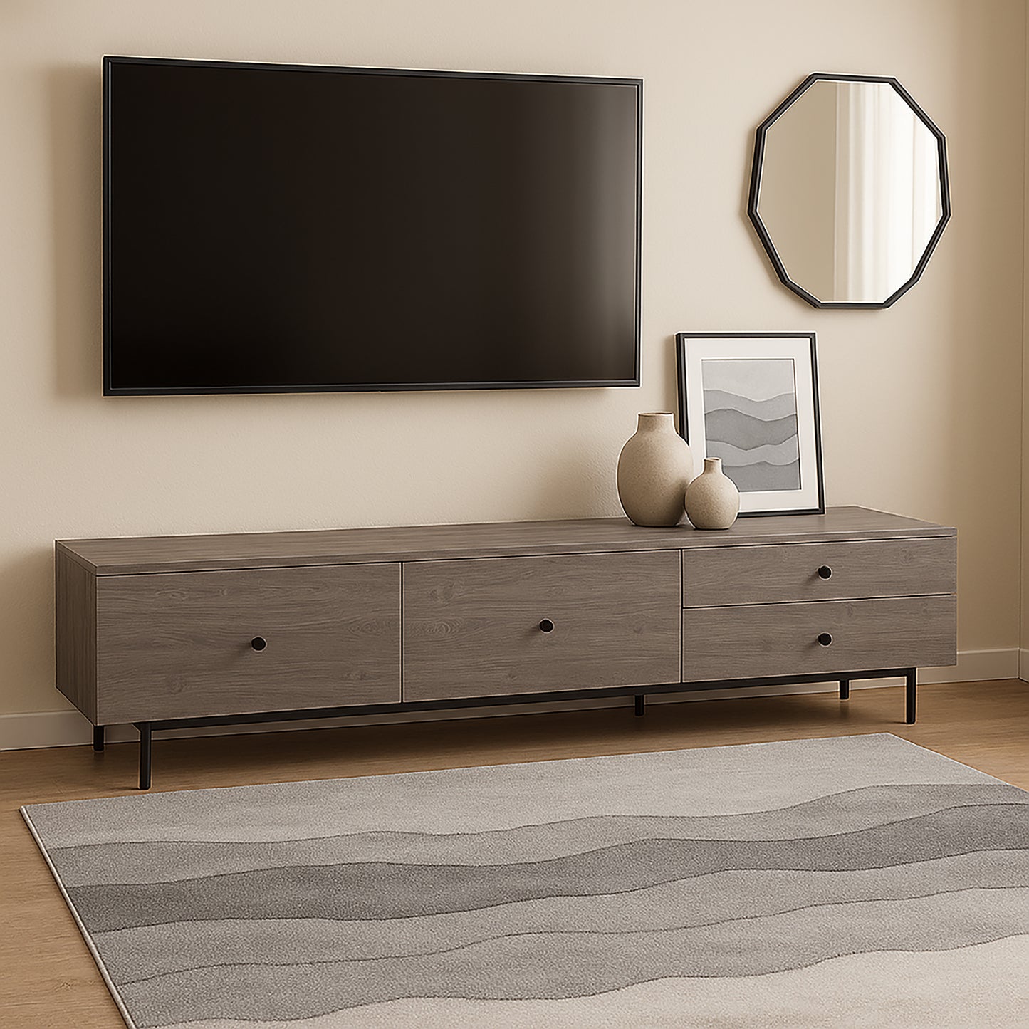 Tauris HAMBURG2000GR TV Unit – 2000mm Rustic Grey Entertainment Cabinet with Drawers