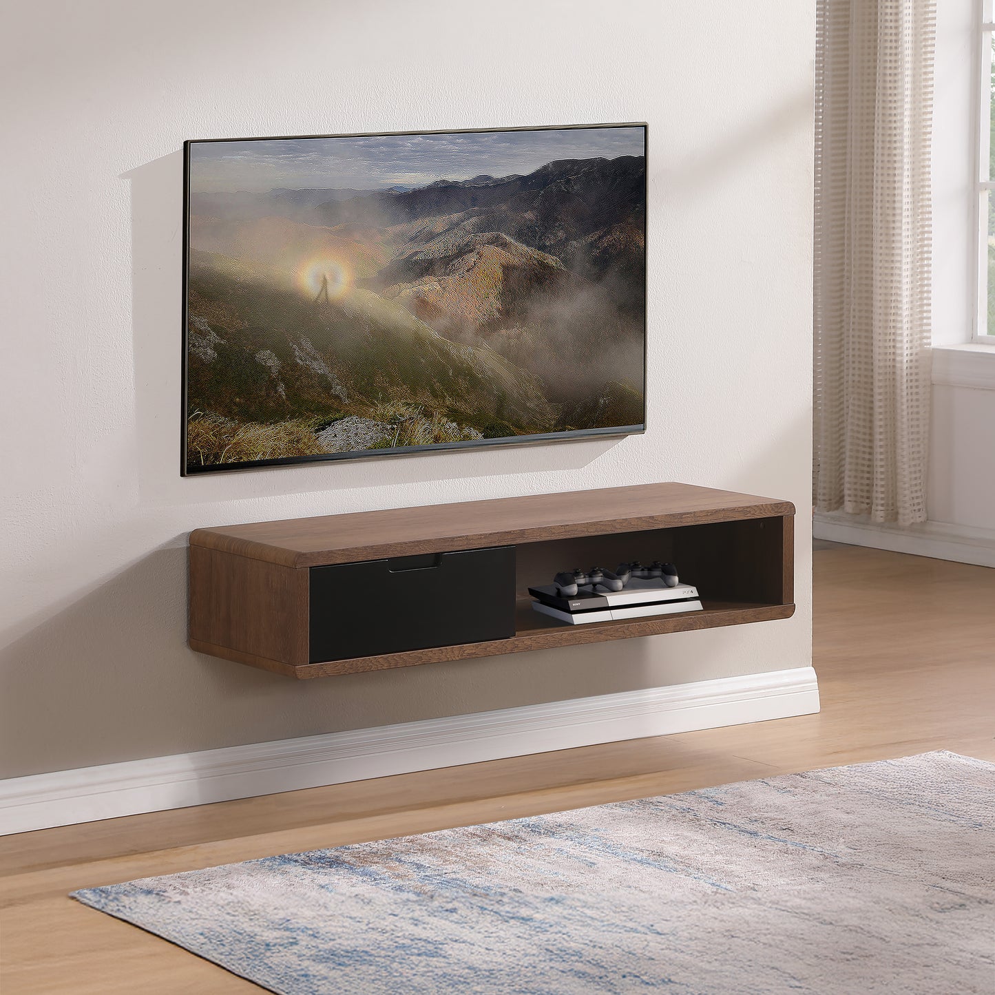 Tauris Hover Entertainment Center, TV Stand, Entertainment Unit 1200mm Wall Mount Unit Dark Oak