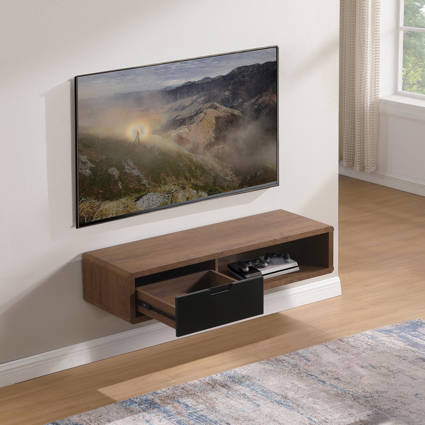 Tauris Hover Entertainment Center, TV Stand, Entertainment Unit 1200mm Wall Mount Unit Dark Oak