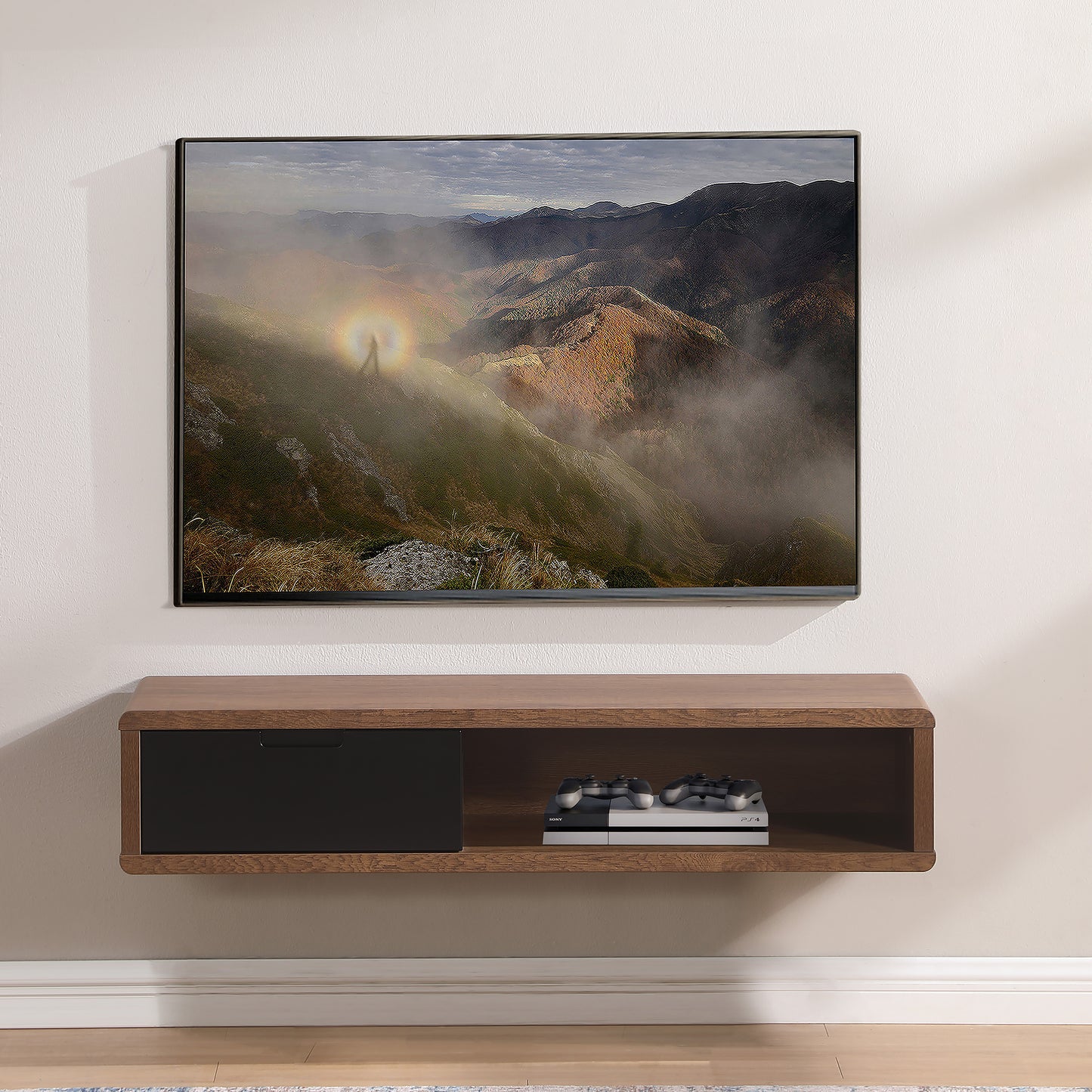 Tauris Hover Entertainment Center, TV Stand, Entertainment Unit 1200mm Wall Mount Unit Dark Oak